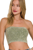 Zenana Women's Narrow Pattern Knit Washed Ribbed Bandeau Seamless Nylon Cropped Tube Top