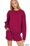 Zenana Women’s Fleece Long Sleeve Sweatshirt & Shorts Set