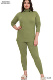 Zenana Plus Size Soft Fabric Mock Neck Long Sleeve Top & Leggings - 2 Pieces Loungewear Set