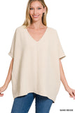 Zenana Plus Size V Neck Woven Airflow Dolman Short Sleeve Hi-Low Blouse Top