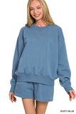 Zenana Women’s Fleece Long Sleeve Sweatshirt & Shorts Set