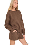 Zenana Women’s Fleece Long Sleeve Sweatshirt & Shorts Set