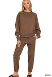 Zenana Women’s Fleece Long Sleeve Pullover Sweatshirt & Jogger Set