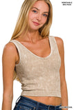 Women's Washed Ribbed Seamless High Neck Nylon Cropped Racer Back Tank Top