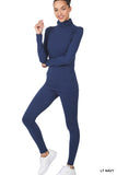 Zenana Plus Size Soft Fabric Mock Neck Long Sleeve Top & Leggings - 2 Pieces Loungewear Set