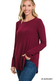 Zenana Plus Relaxed Fit Long Sleeve Round Neck & Hem Jersey Tee Shirt Top