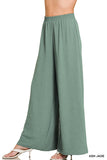 Zenana Women’s Woven Airflow Elastic Waistband Wide-Leg Loose Fit Pants