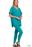 Women's V-Neck Short Sleeve & Leggings Comfy Loungewear Activewear Set