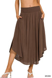 Zenana Women Relaxed Drawstring Waist Draped Basic Maxi Skirts with Side Pockets