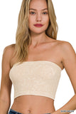 Zenana Women's Narrow Pattern Knit Washed Ribbed Bandeau Seamless Nylon Cropped Tube Top