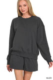 Zenana Women’s Fleece Long Sleeve Sweatshirt & Shorts Set