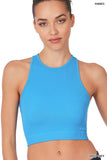 Zenana Women's Ribbed Seamless High Neck Nylon Cropped Racerback Tank Top