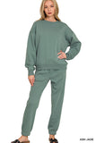 Zenana Women’s Fleece Long Sleeve Pullover Sweatshirt & Jogger Set