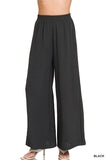 Zenana Women’s Woven Airflow Elastic Waistband Wide-Leg Loose Fit Pants