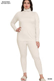 Zenana Plus Size Soft Fabric Mock Neck Long Sleeve Top & Leggings - 2 Pieces Loungewear Set