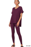 Women's V-Neck Short Sleeve & Leggings Comfy Loungewear Activewear Set