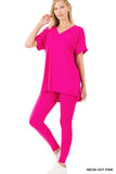 Zenana Plus V-Neck Short Sleeve & Leggings Comfy Loungewear Activewear Set