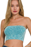 Zenana Women's Narrow Pattern Knit Washed Ribbed Bandeau Seamless Nylon Cropped Tube Top