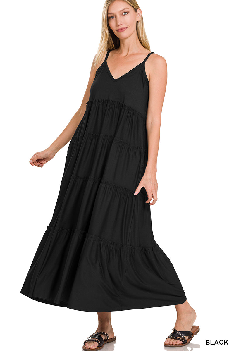 Zenana Women & Plus Relaxed Fit V-Neck Cami Full Length Tiered Boho Ma TheLovely.com Zenana Women & Plus Relaxed Fit V-Neck Cami Full Length Tiered Boho Ma TheLovely.com