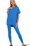 Zenana Plus Size Brushed DTY Microfier Round Neck Short Sleeve Hi-Low Hem & Full Length Leggings Loungewear Set