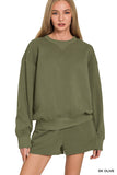 Zenana Women’s Fleece Long Sleeve Sweatshirt & Shorts Set