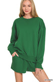 Zenana Women’s Fleece Long Sleeve Sweatshirt & Shorts Set