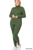 Zenana Plus Size Soft Fabric Mock Neck Long Sleeve Top & Leggings - 2 Pieces Loungewear Set