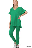 Zenana Plus V-Neck Short Sleeve & Leggings Comfy Loungewear Activewear Set