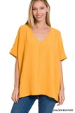 Zenana Plus Size V Neck Woven Airflow Dolman Short Sleeve Hi-Low Blouse Top