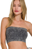 Zenana Women's Narrow Pattern Knit Washed Ribbed Bandeau Seamless Nylon Cropped Tube Top
