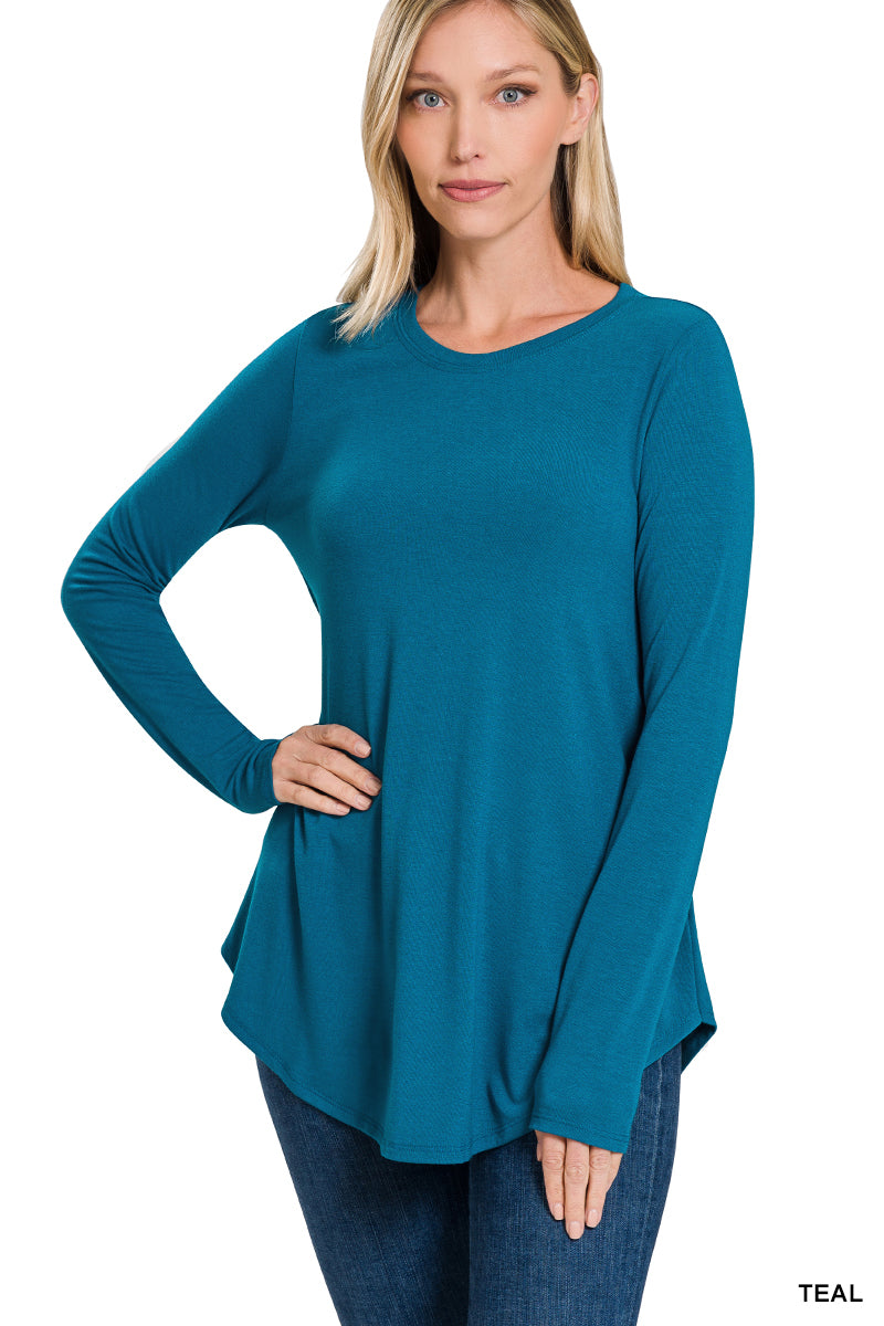 Zenana Clothing Long Sleeve V-Neck Round Hem Top