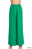 Zenana Women’s Woven Airflow Elastic Waistband Wide-Leg Loose Fit Pants