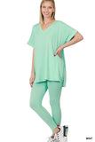 Zenana Plus V-Neck Short Sleeve & Leggings Comfy Loungewear Activewear Set