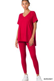 Zenana Plus V-Neck Short Sleeve & Leggings Comfy Loungewear Activewear Set