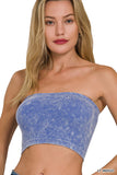Zenana Women's Narrow Pattern Knit Washed Ribbed Bandeau Seamless Nylon Cropped Tube Top