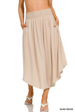 Zenana Women Relaxed Drawstring Waist Draped Basic Maxi Skirts with Side Pockets