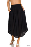 Zenana Women Relaxed Drawstring Waist Draped Basic Maxi Skirts with Side Pockets