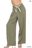 Zenana Women’s Linen Drawstring Wide-Leg Lightweight Pants