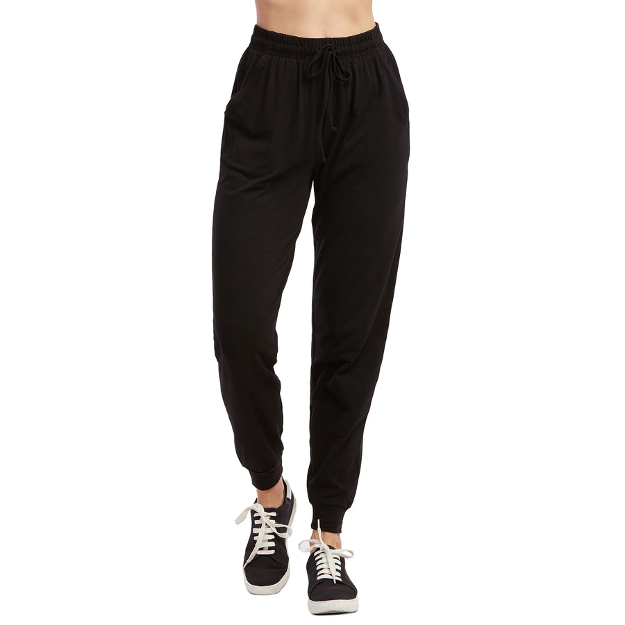 Women's Lightweight Cotton Blend Jersey Jogger Pants with Side Pockets -  Black / S