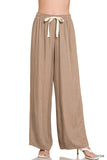 Zenana Women’s Linen Drawstring Wide-Leg Lightweight Pants
