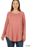 Zenana Plus Relaxed Fit Long Sleeve Round Neck & Hem Jersey Tee Shirt Top