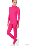Zenana Plus Size Soft Fabric Mock Neck Long Sleeve Top & Leggings - 2 Pieces Loungewear Set