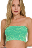 Zenana Women's Narrow Pattern Knit Washed Ribbed Bandeau Seamless Nylon Cropped Tube Top