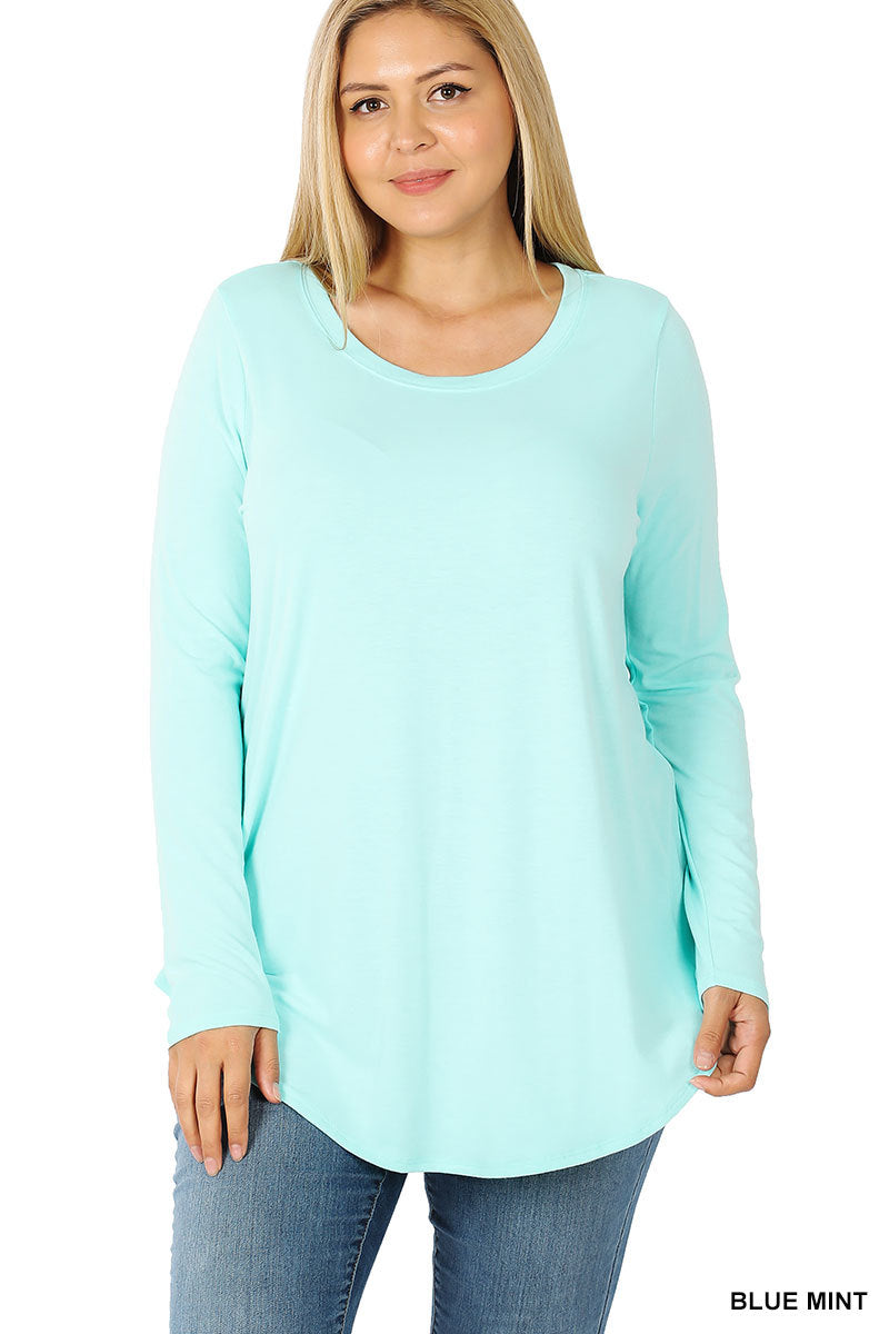 Women Plus Size Basics Textured Round-collar Long-sleeve Tee