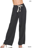 Zenana Women’s Linen Drawstring Wide-Leg Lightweight Pants