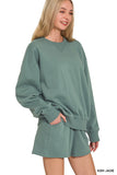 Zenana Women’s Fleece Long Sleeve Sweatshirt & Shorts Set