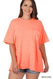 Zenana Plus Size Relaxed Fit Oversized Short Sleeve Round Neck Melange Burnout Raw Edge Tee Shirts