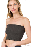 Women's Strapless Ruched Smocked Tube Bandeau Bra Top