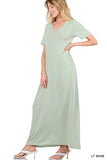Zenana Plus Size Relaxed Fit V-Neck Short Sleeve Full Length Maxi Long Dress w/ Side Pockets