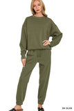 Zenana Women’s Fleece Long Sleeve Pullover Sweatshirt & Jogger Set
